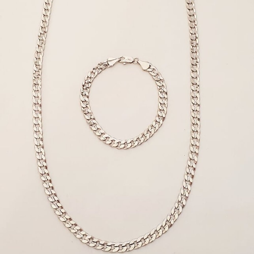 Goldfathers Jewelry.  Rhodium Layered Med. Grooved Curb Link Set.  UNISEX.
